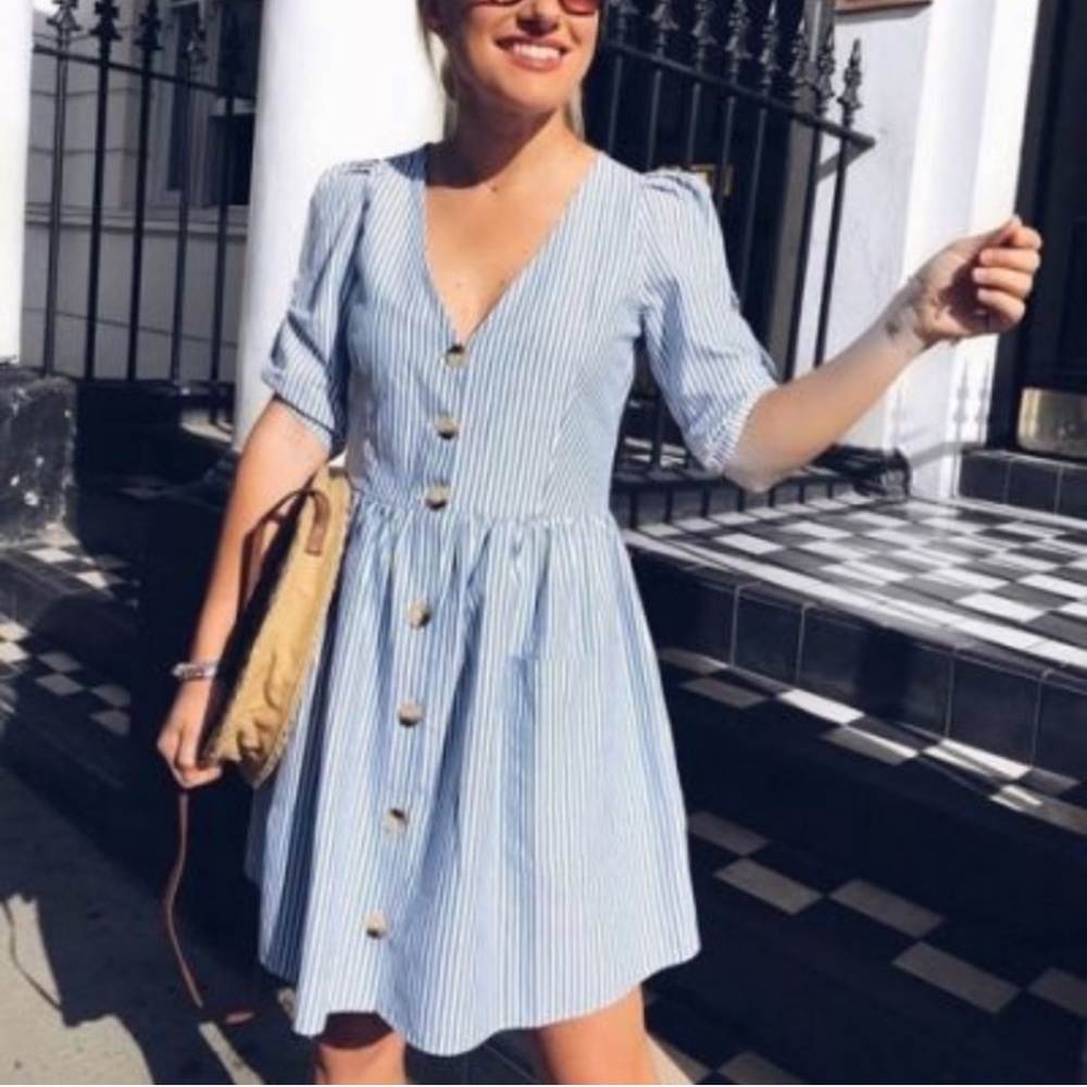 ZARA SS18 SKY BLUE STRIPED DRESS WITH POCKETS